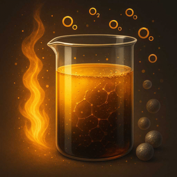 تصویر مفهومی اکسیداسیون روغن شامل تغییرات و محصولات ناشی از تجزیه روغن در اثر حرارت و اکسیژن بدون متن و نوشته